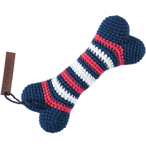 Baker & Bray | Knitted Bone Dog Squeaky Toy | Navy/Red - Pets Own Us - Baker & Bray - BB-90-01-03 United Kingdom