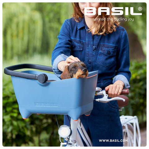 Basil® Buddy Front Bicycle Dog & Cat Basket Carrier | KlickFix Adapter System | Blue - Pets Own Us - Basil - BAS20020 United Kingdom