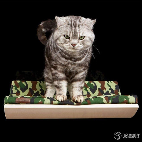 CHILL Cat Shelf & Perch By Cosy and Dozy - Green CAMO & Maple - Pets Own Us - Cosy and Dozy - United Kingdom