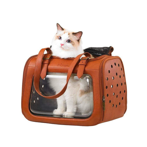 Ibiyaya® Portico Deluxe Leather Pet Carrier & Transporter | Brown - Pets Own Us - Ibiyaya - FC1821-LB United Kingdom