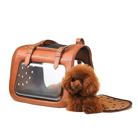 Ibiyaya® Portico Deluxe Leather Pet Carrier & Transporter | Brown - Pets Own Us - Ibiyaya - FC1821-LB United Kingdom