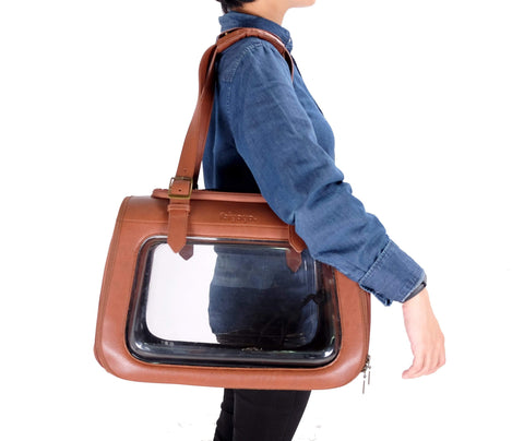 Ibiyaya® Portico Deluxe Leather Pet Carrier & Transporter | Brown - Pets Own Us - Ibiyaya - FC1821-LB United Kingdom