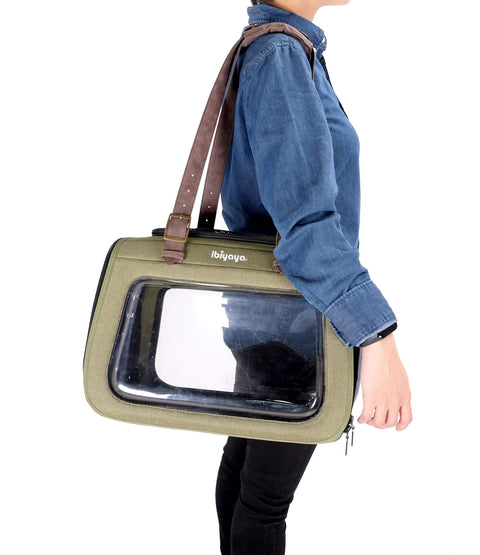 Ibiyaya® Portico Mixed Fabric Pet Carrier & Transporter | Green - Pets Own Us - Ibiyaya - FC1821-OG United Kingdom