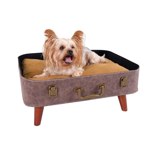 Ibiyaya® Vintage Retro Suitcase Pet Bed | Brown - Pets Own Us - Ibiyaya - FB1702-BR United Kingdom