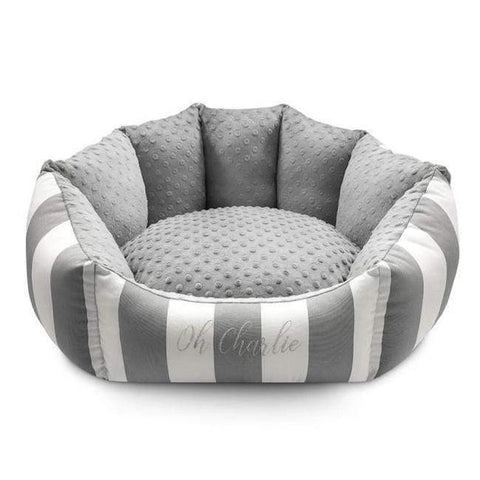 Lisbon Pet Bed by Oh Charlie - Grey & White Stripes - Pets Own Us - Oh Charlie - United Kingdom