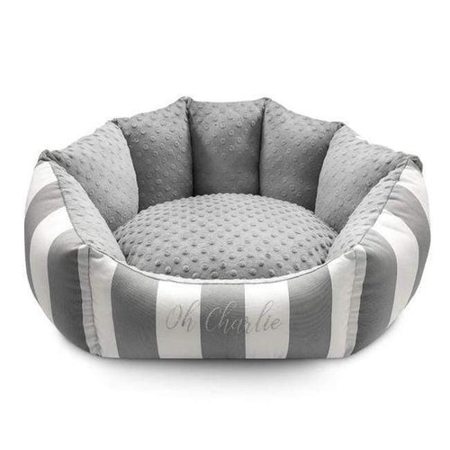 Lisbon Pet Bed by Oh Charlie - Grey & White Stripes - Pets Own Us - Oh Charlie - United Kingdom