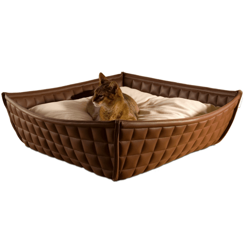 Orthopedic Cat Bed By Pet Interiors- Brown Leather Bowl - Pets Own Us - Pet Interiors - United Kingdom