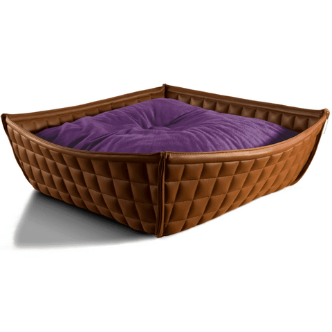 Orthopedic Cat Bed By Pet Interiors- Brown Leather Bowl - Pets Own Us - Pet Interiors - United Kingdom
