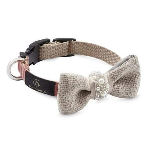 Pearls Bowtie by Oh Charlie - Powder Pink & Beige - Pets Own Us - Oh Charlie - United Kingdom