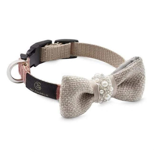 Pearls Bowtie by Oh Charlie - Powder Pink & Beige - Pets Own Us - Oh Charlie - United Kingdom
